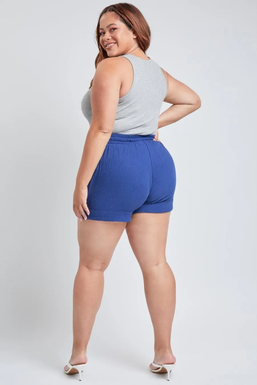 Plus Size Women's Double Gauze Shorts With Banded Hem