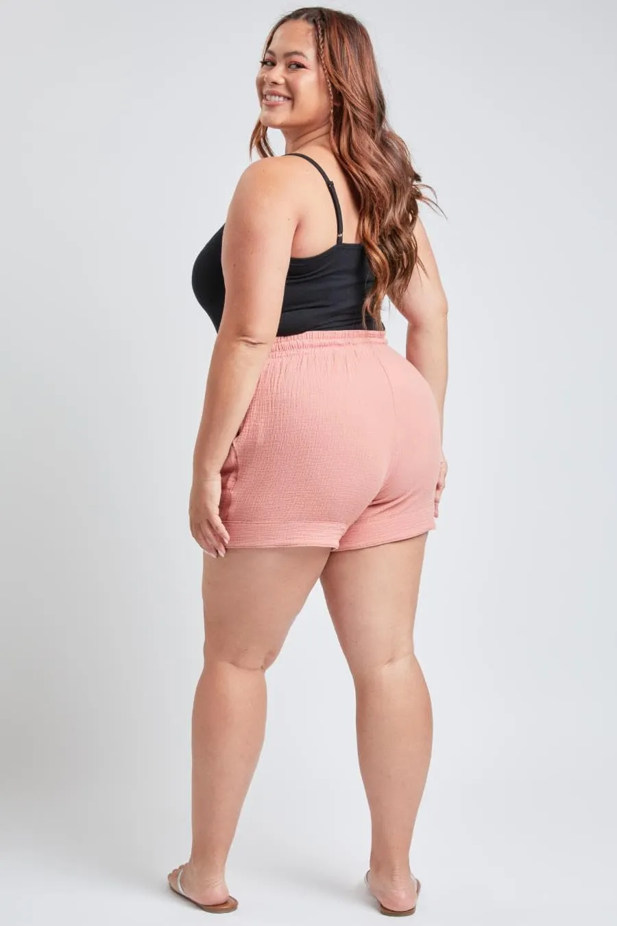 Plus Size Women's Double Gauze Shorts With Banded Hem