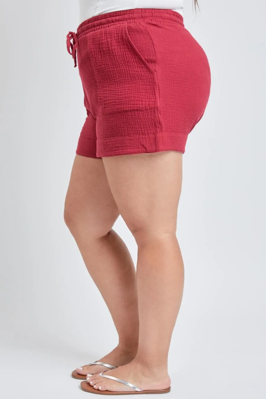 Plus Size Women's Double Gauze Shorts With Banded Hem