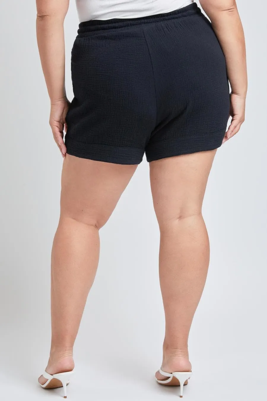 Plus Size Women's Double Gauze Shorts With Banded Hem