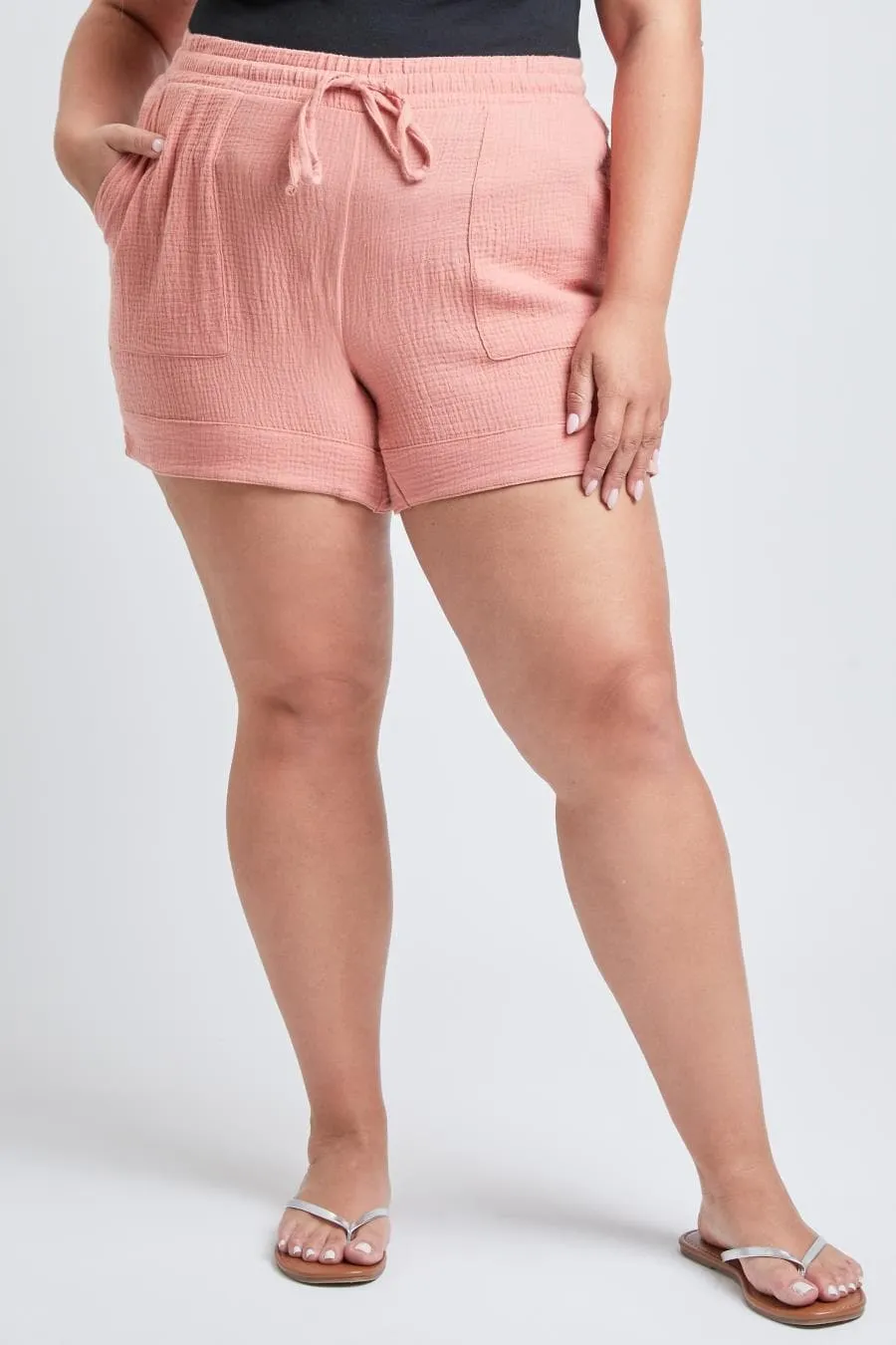 Plus Size Women's Double Gauze Shorts With Banded Hem