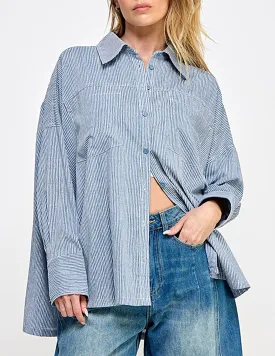 Regina Oversized Blue Stripe Button Up