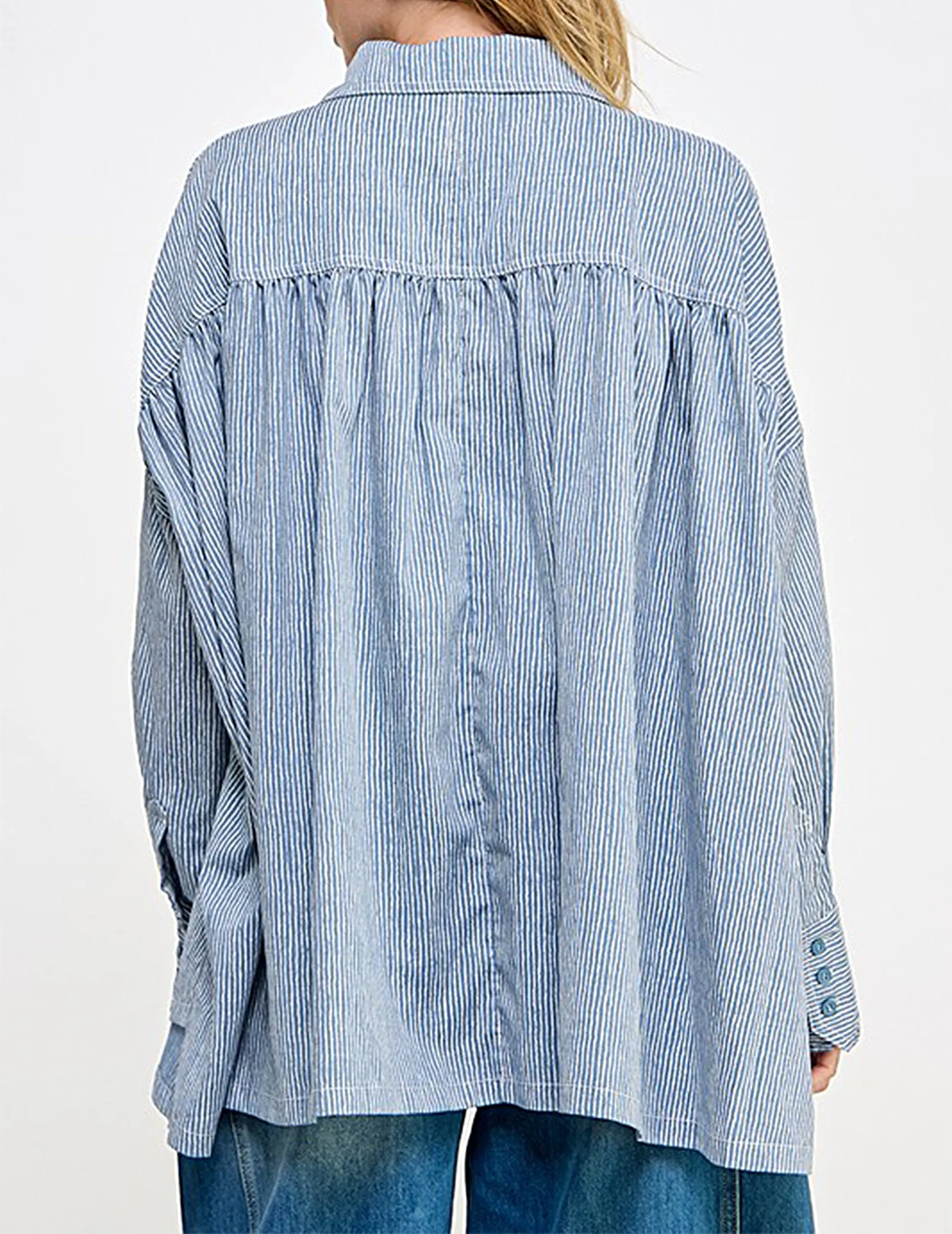 Regina Oversized Blue Stripe Button Up