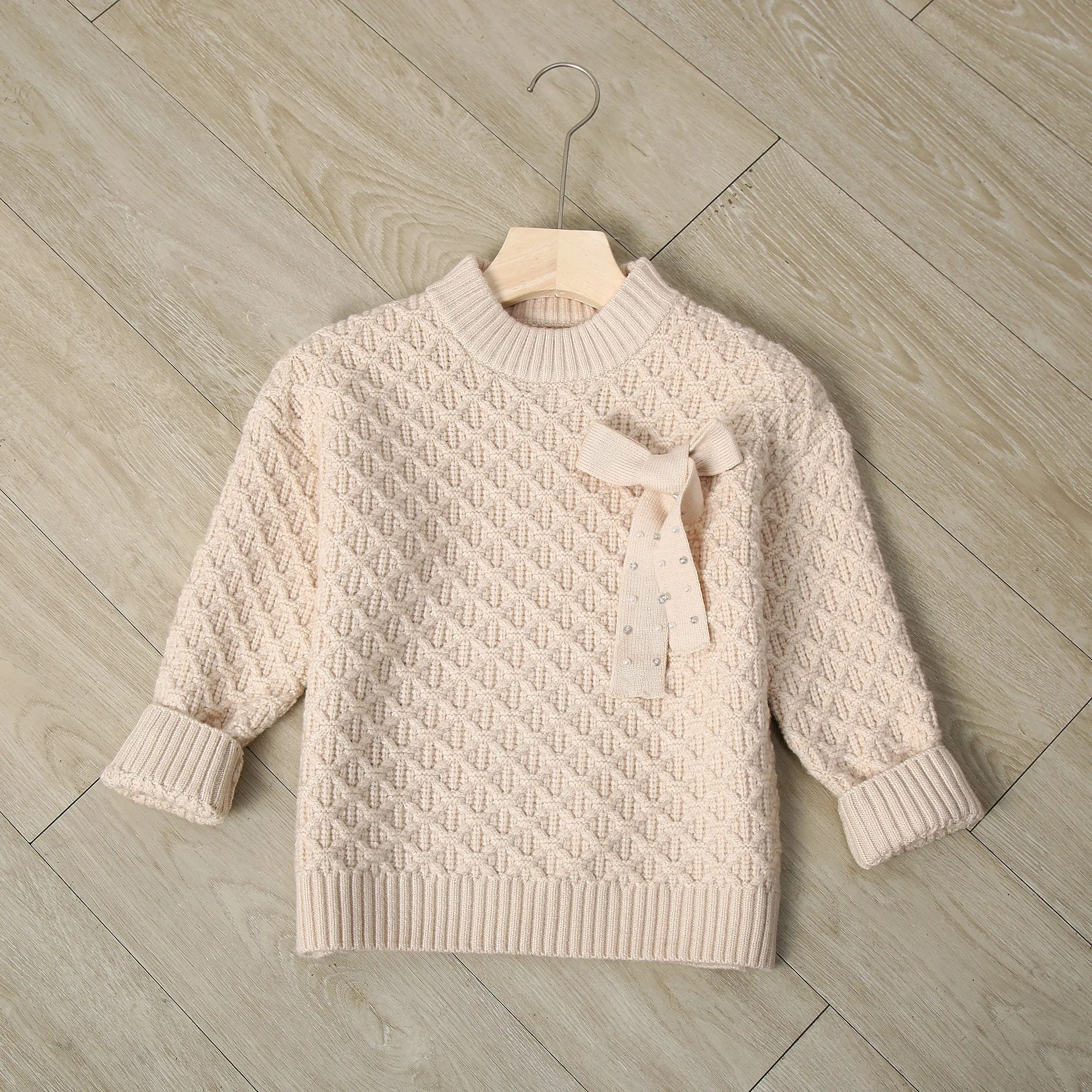 RH Kids Girls Turtle Neck Sweater Pullover Knit Ribbon Coat Winter Outfit 3-9Y RHK3003