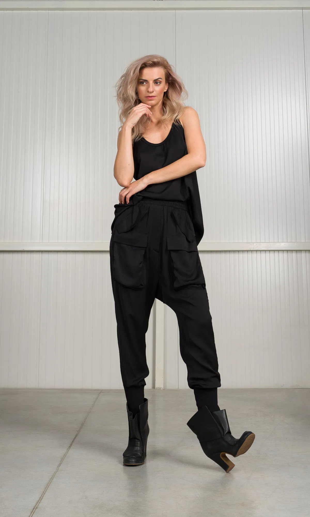 Satin Drop Crotch Cargo Pants