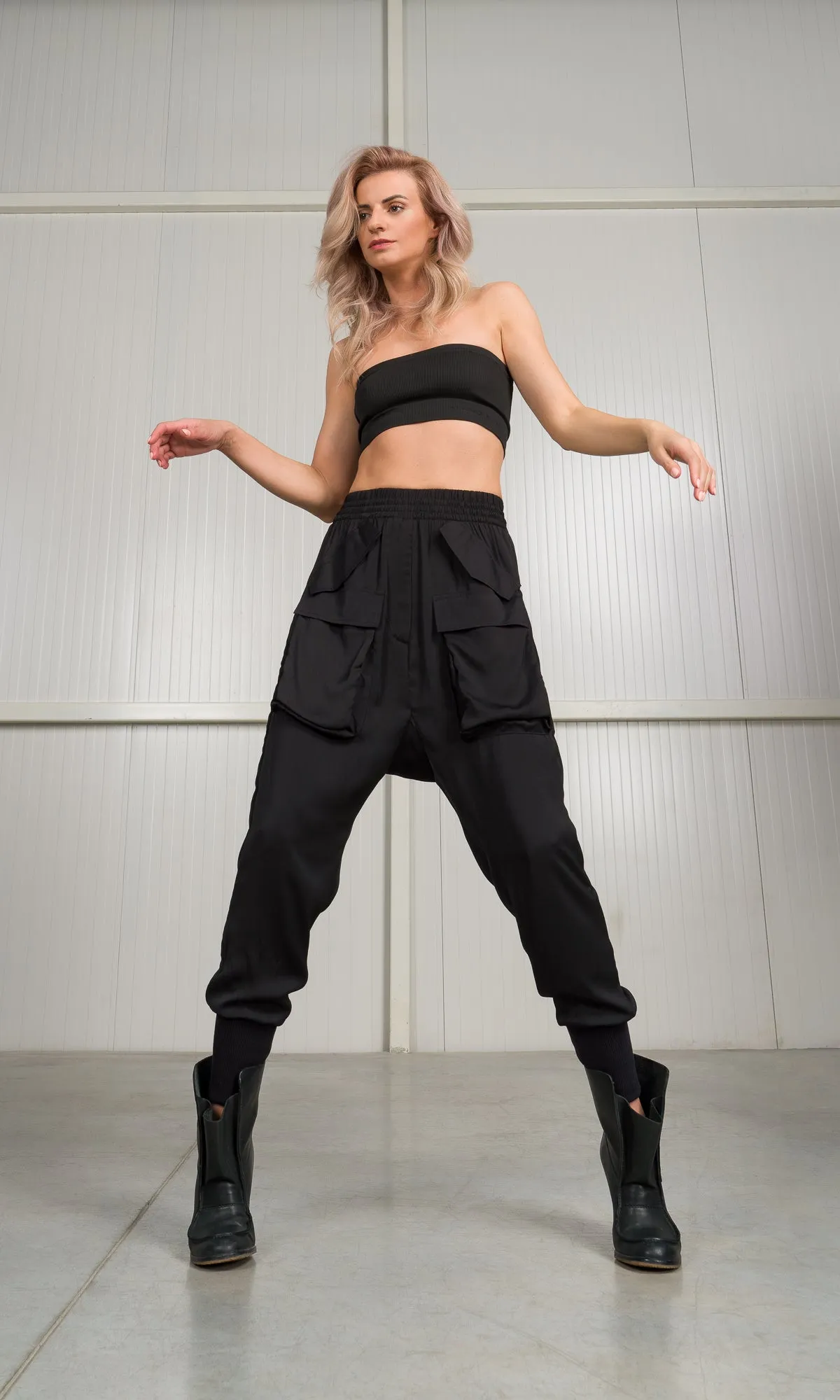 Satin Drop Crotch Cargo Pants