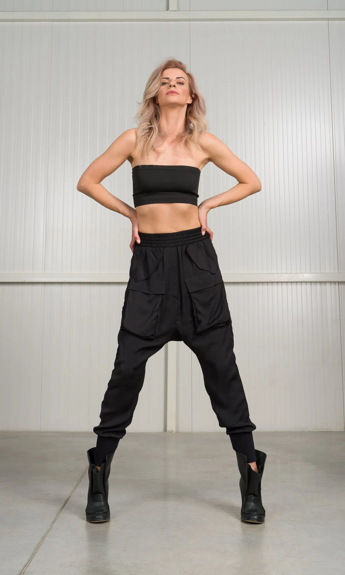 Satin Drop Crotch Cargo Pants