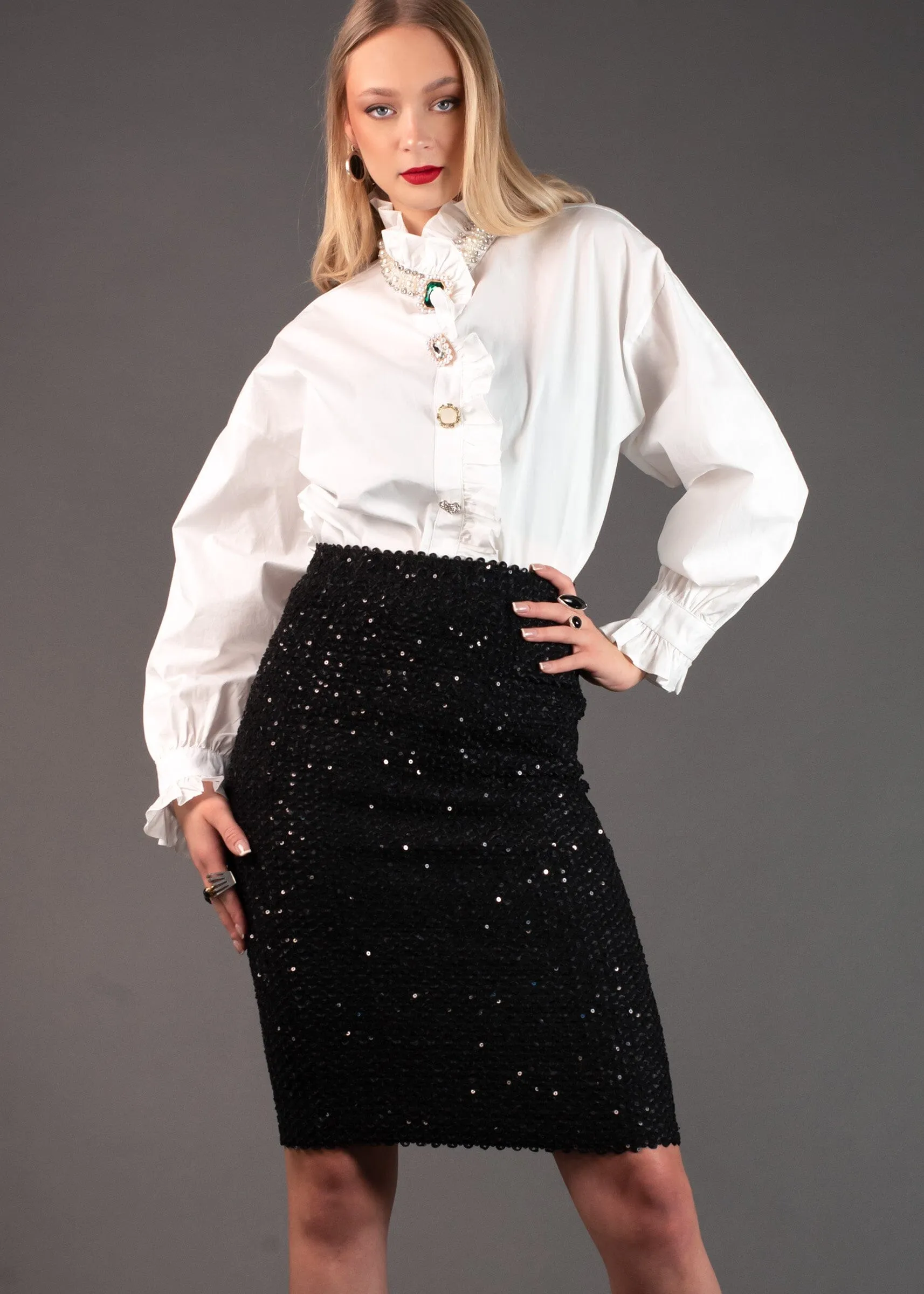 Sequin Embellished Pencil Skirt