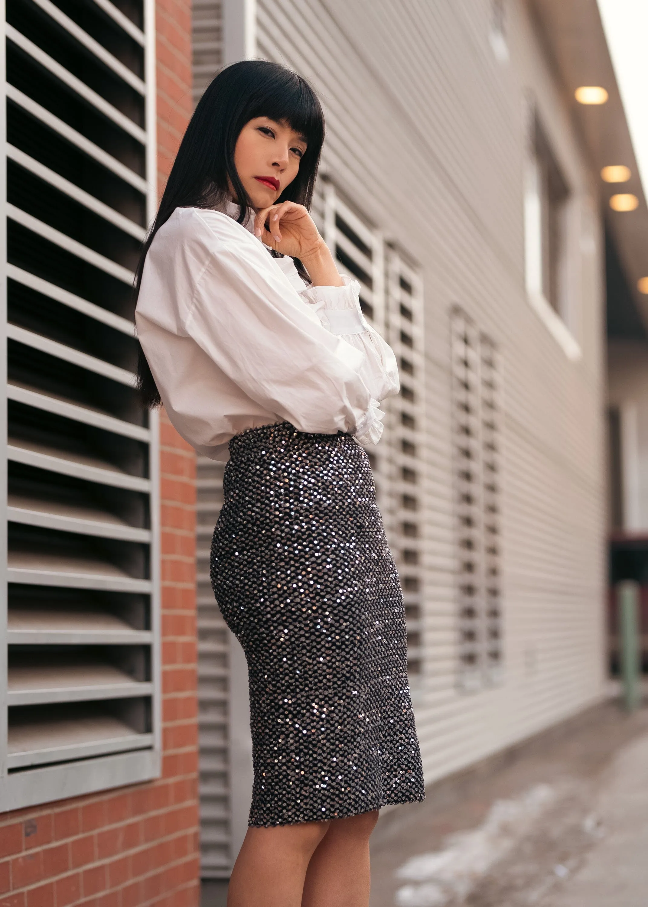 Sequin Embellished Pencil Skirt