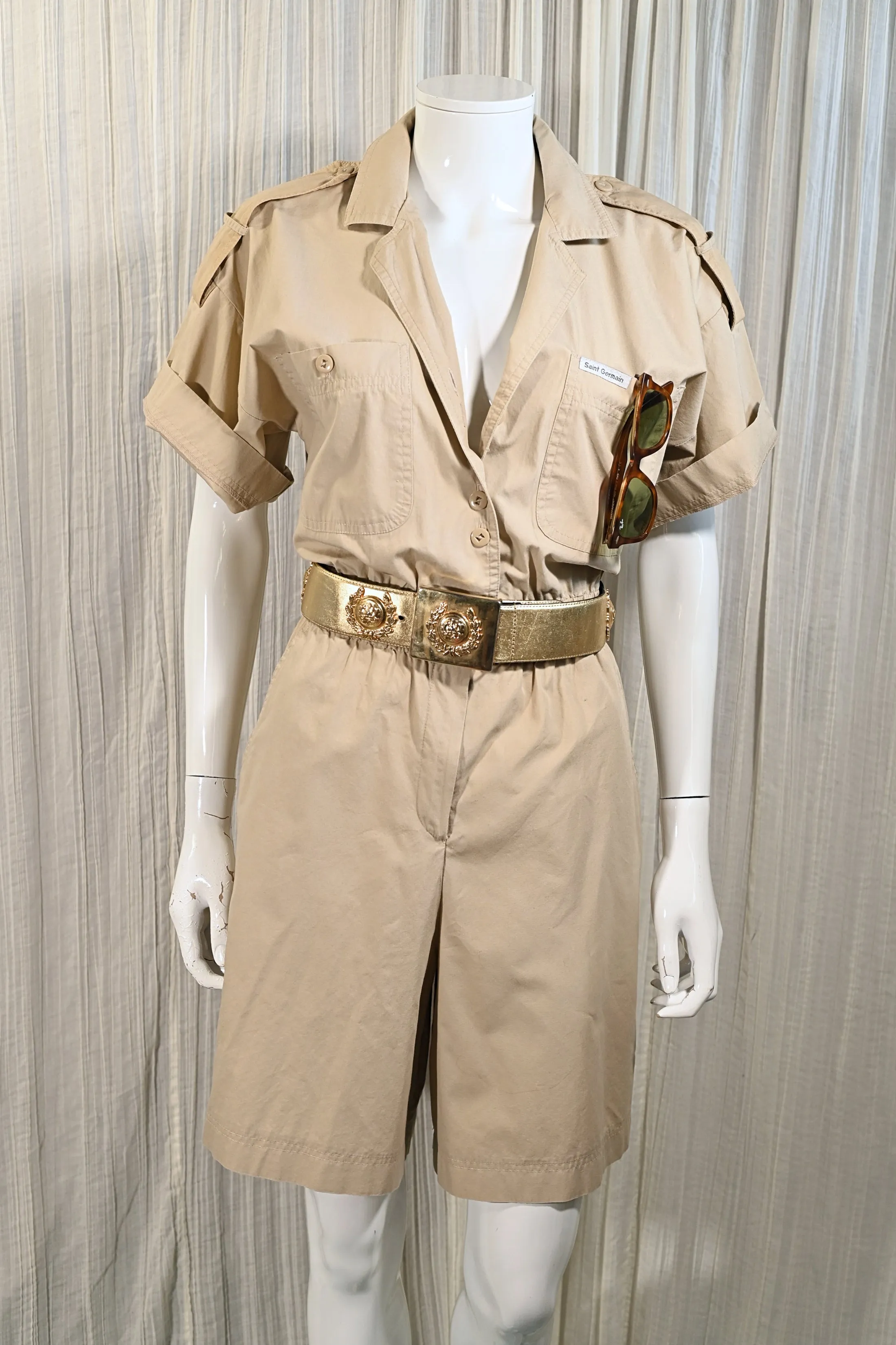 SOLD Vintage 80s Safari Jumpsuit/Coulotte/Romper, Saint Germain S/M