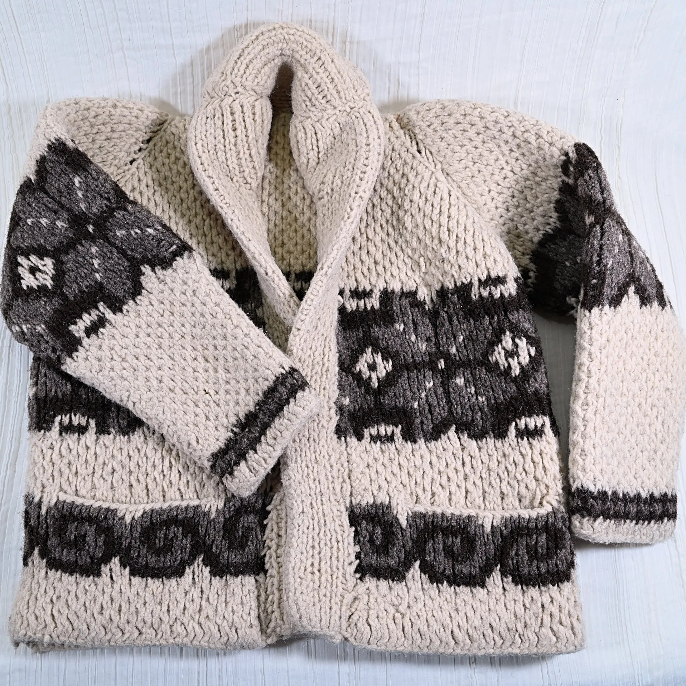 SOLD Vintage Kids Cowichan Hand Knit Cardigan Sweater, 60s/70s Mexican Sweater