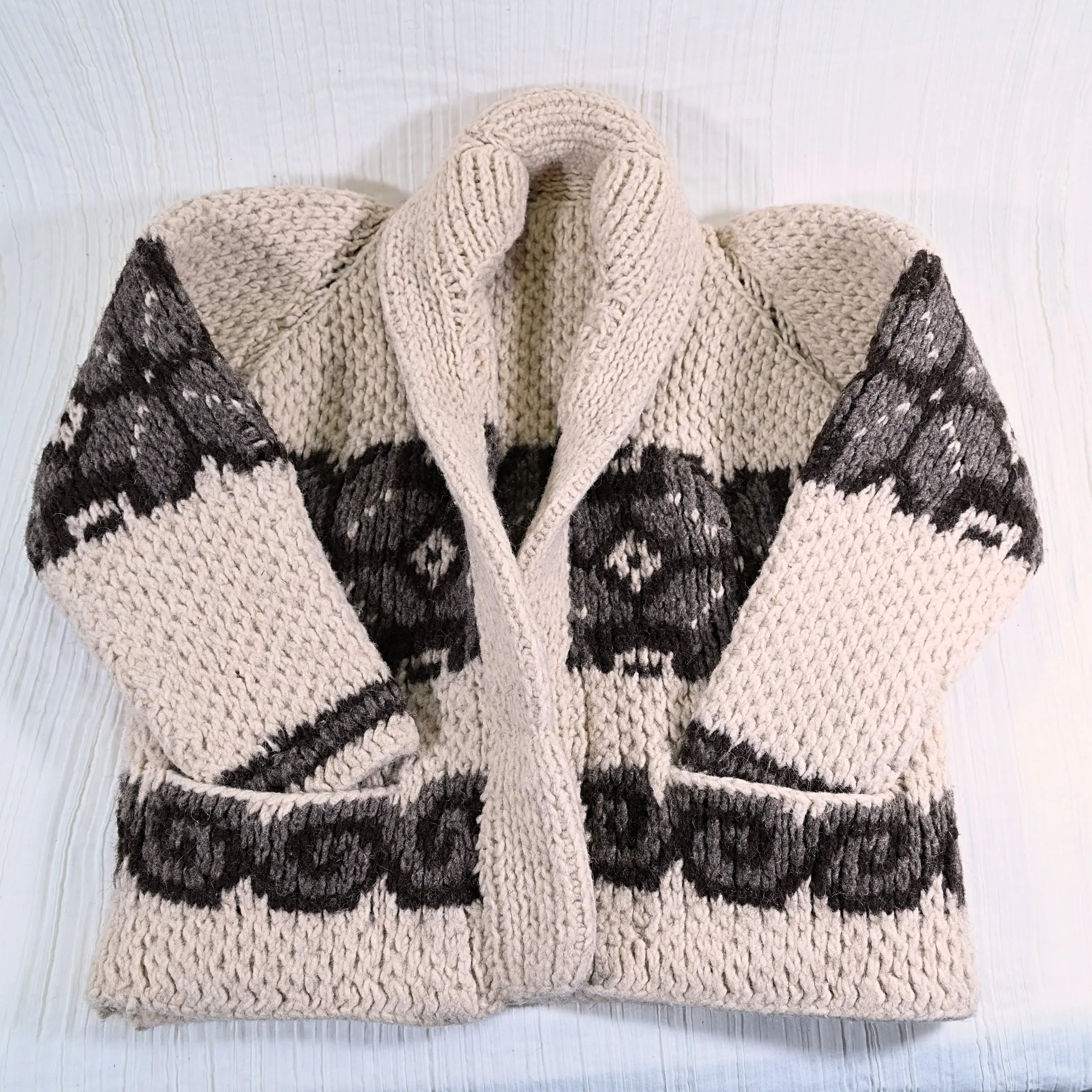 SOLD Vintage Kids Cowichan Hand Knit Cardigan Sweater, 60s/70s Mexican Sweater