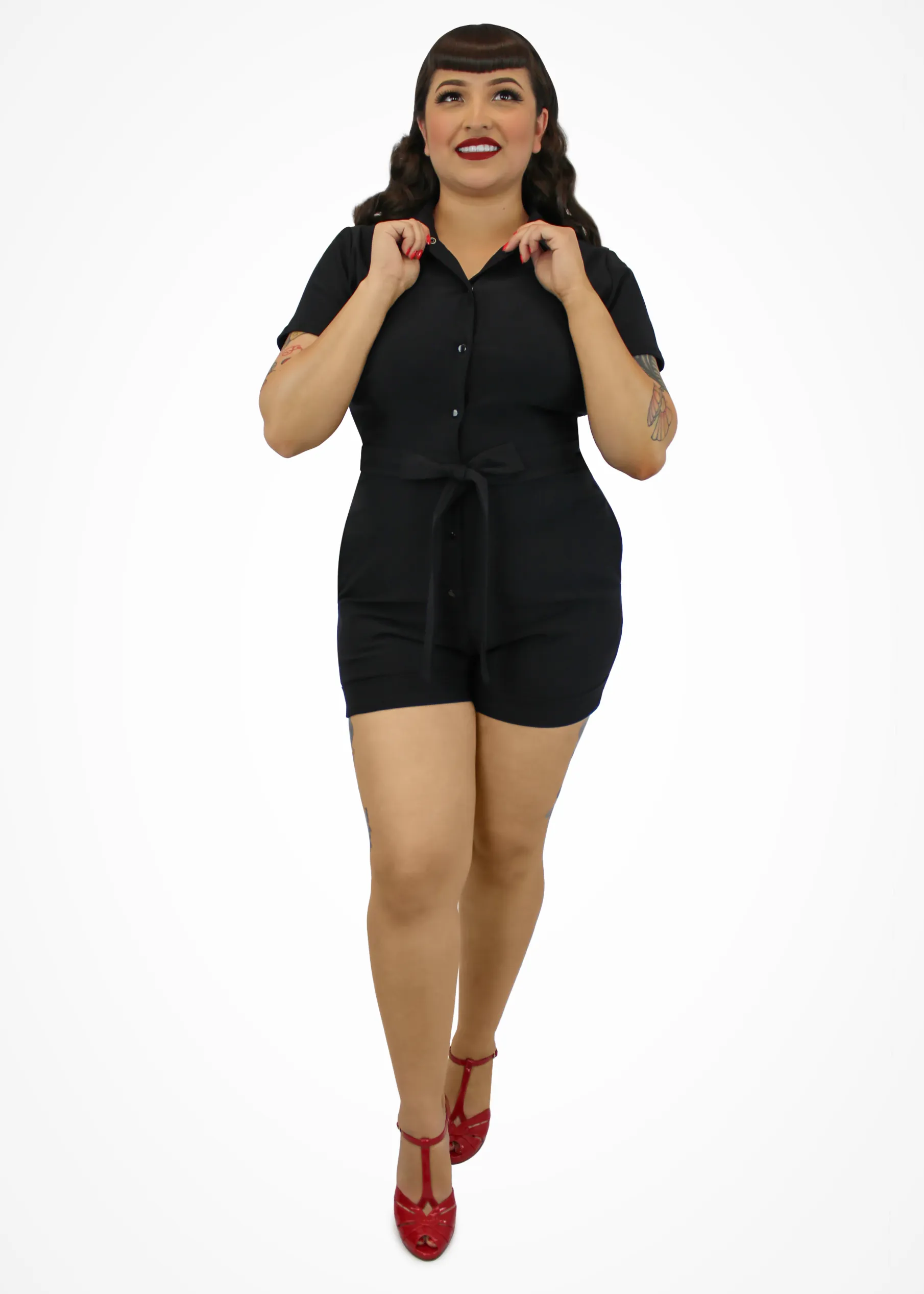 Stretchy Black Romper With Belt #BRS