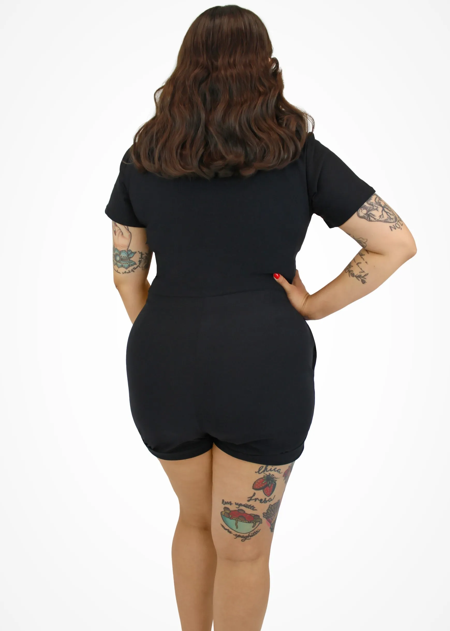 Stretchy Black Romper With Belt #BRS