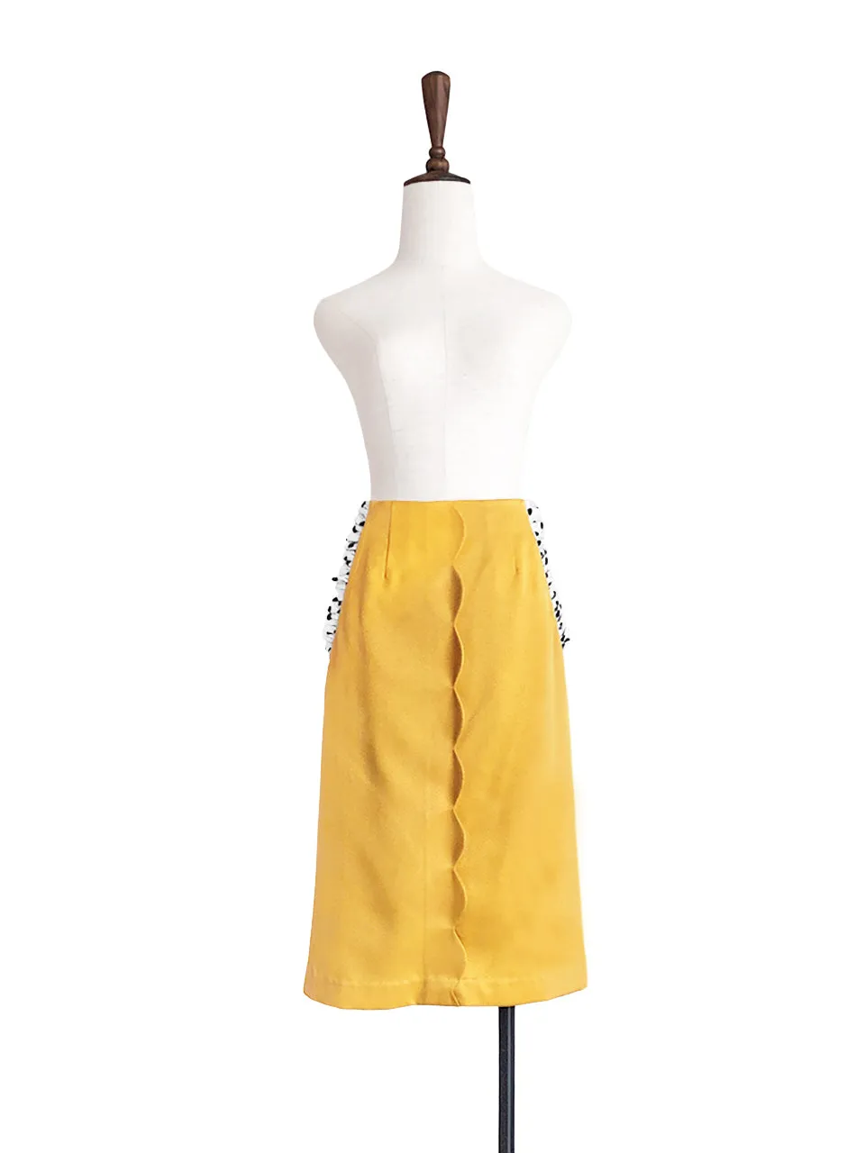 Surprise Sale! Yellow Scallop Detail Dotty Ruffle Pocket Pencil Skirt