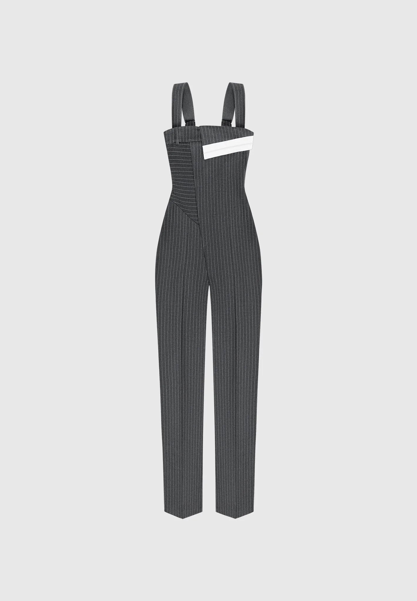 Elegant Grey Tailored Pinstripe Jumpsuit for Women