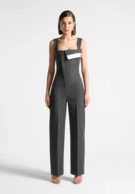 Elegant Grey Tailored Pinstripe Jumpsuit for Women