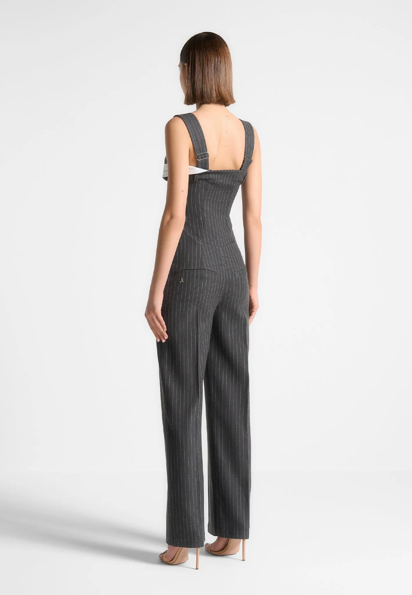 Elegant Grey Tailored Pinstripe Jumpsuit for Women