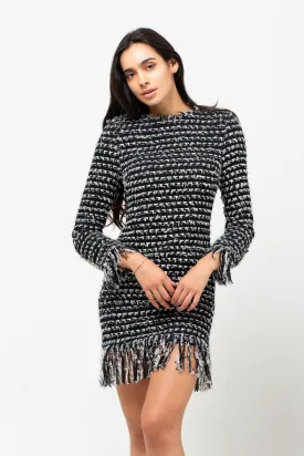 TASSEL B/W SILVER BUTTON DRESS