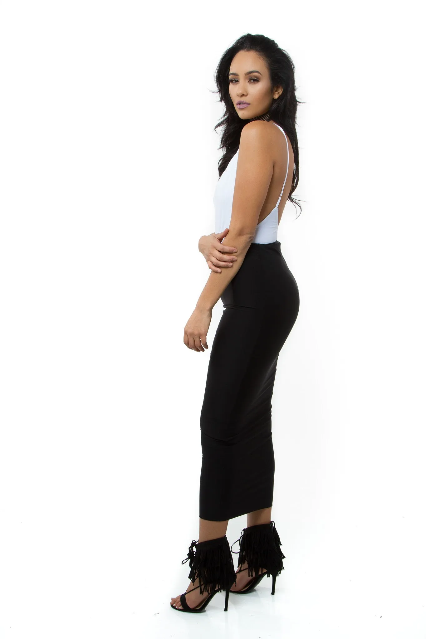 THE MYSTYLEMODE BLACK ESSENTIAL VENEZIA DOUBLE LINED MAXI SKIRT