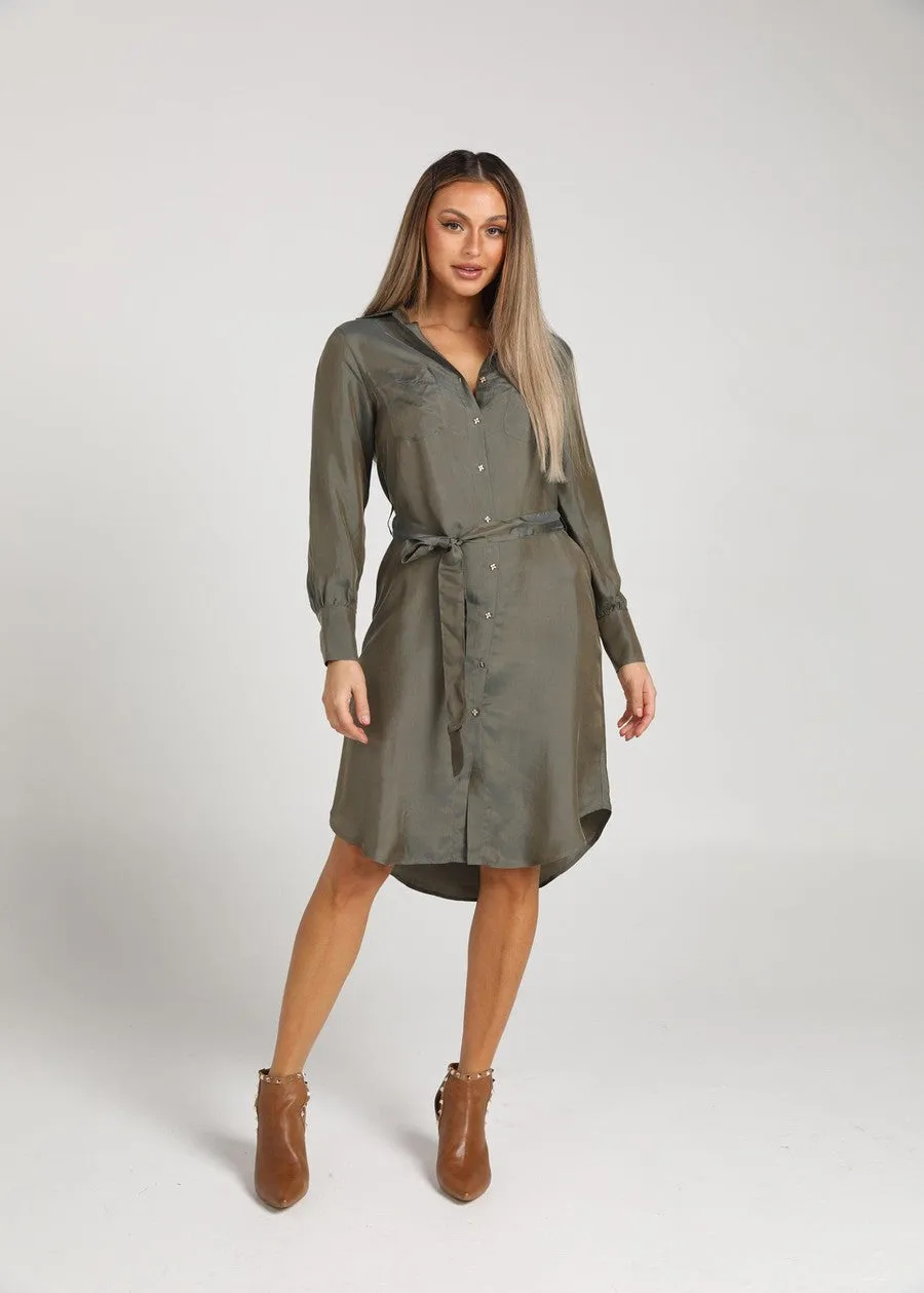 The Silk Long-sleeve Shirt Dress - Combat