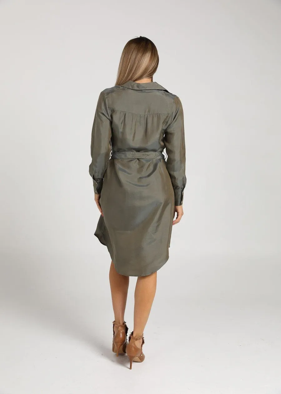 The Silk Long-sleeve Shirt Dress - Combat