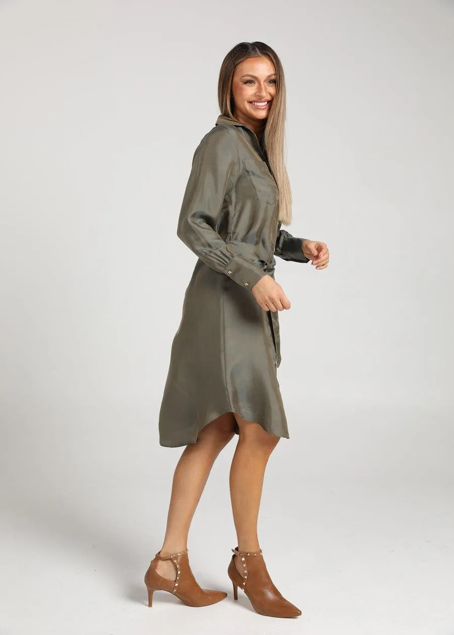 The Silk Long-sleeve Shirt Dress - Combat