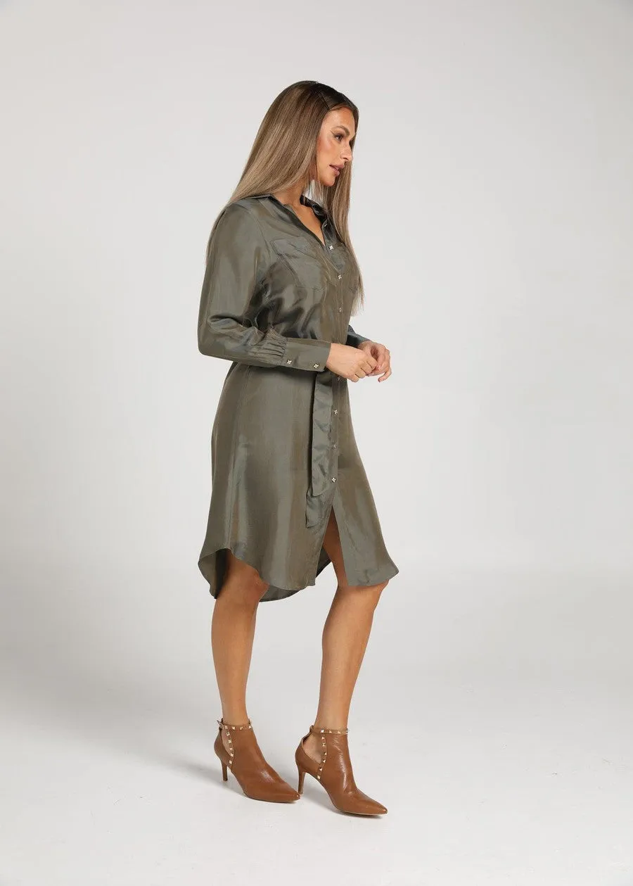 The Silk Long-sleeve Shirt Dress - Combat