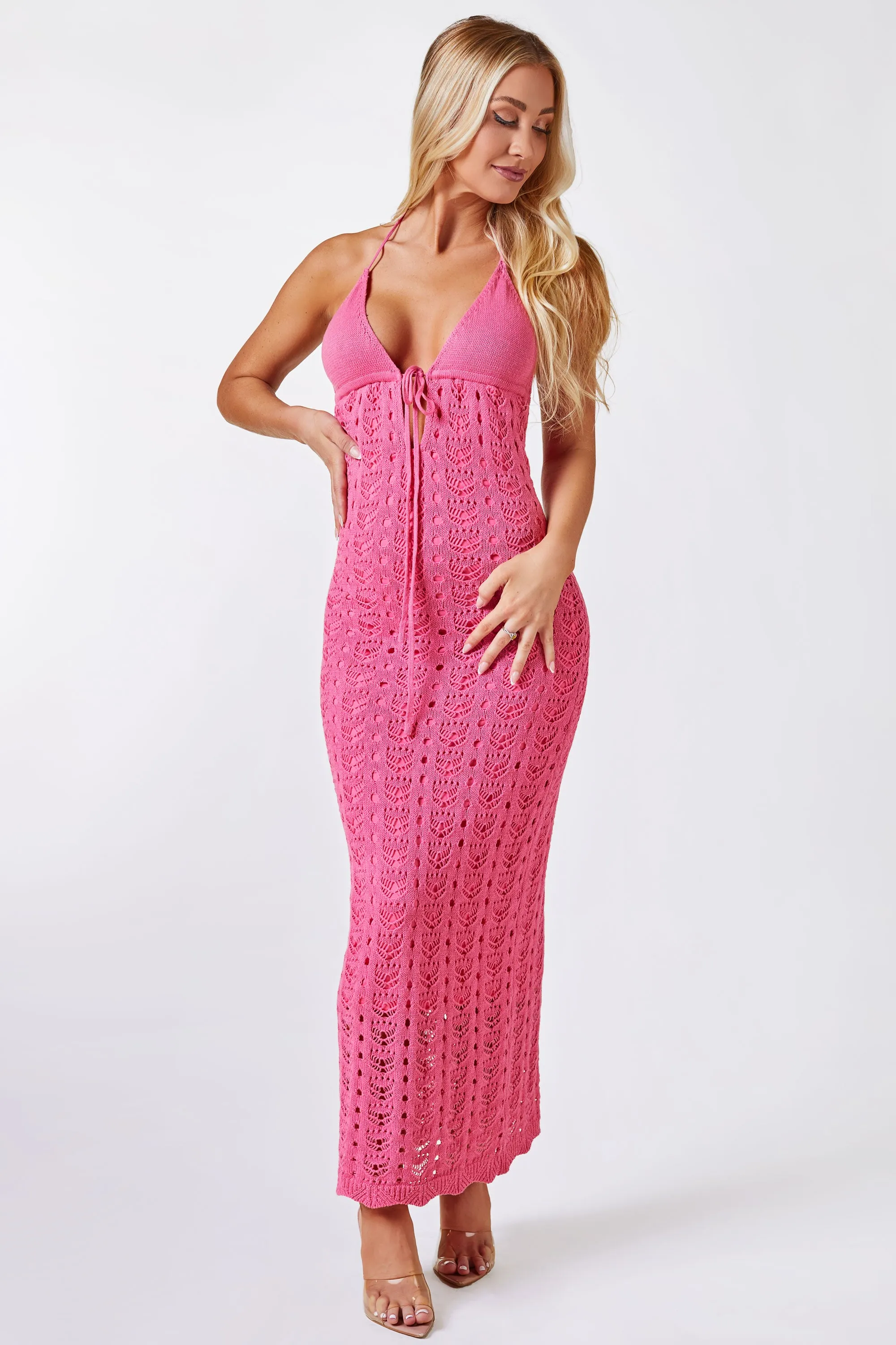 Valeria Pink Crochet Maxi Dress