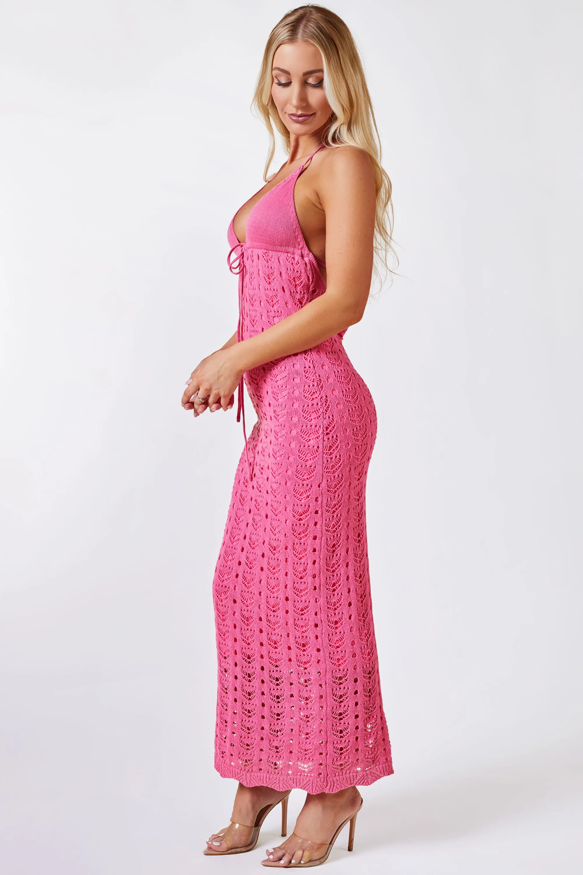 Valeria Pink Crochet Maxi Dress