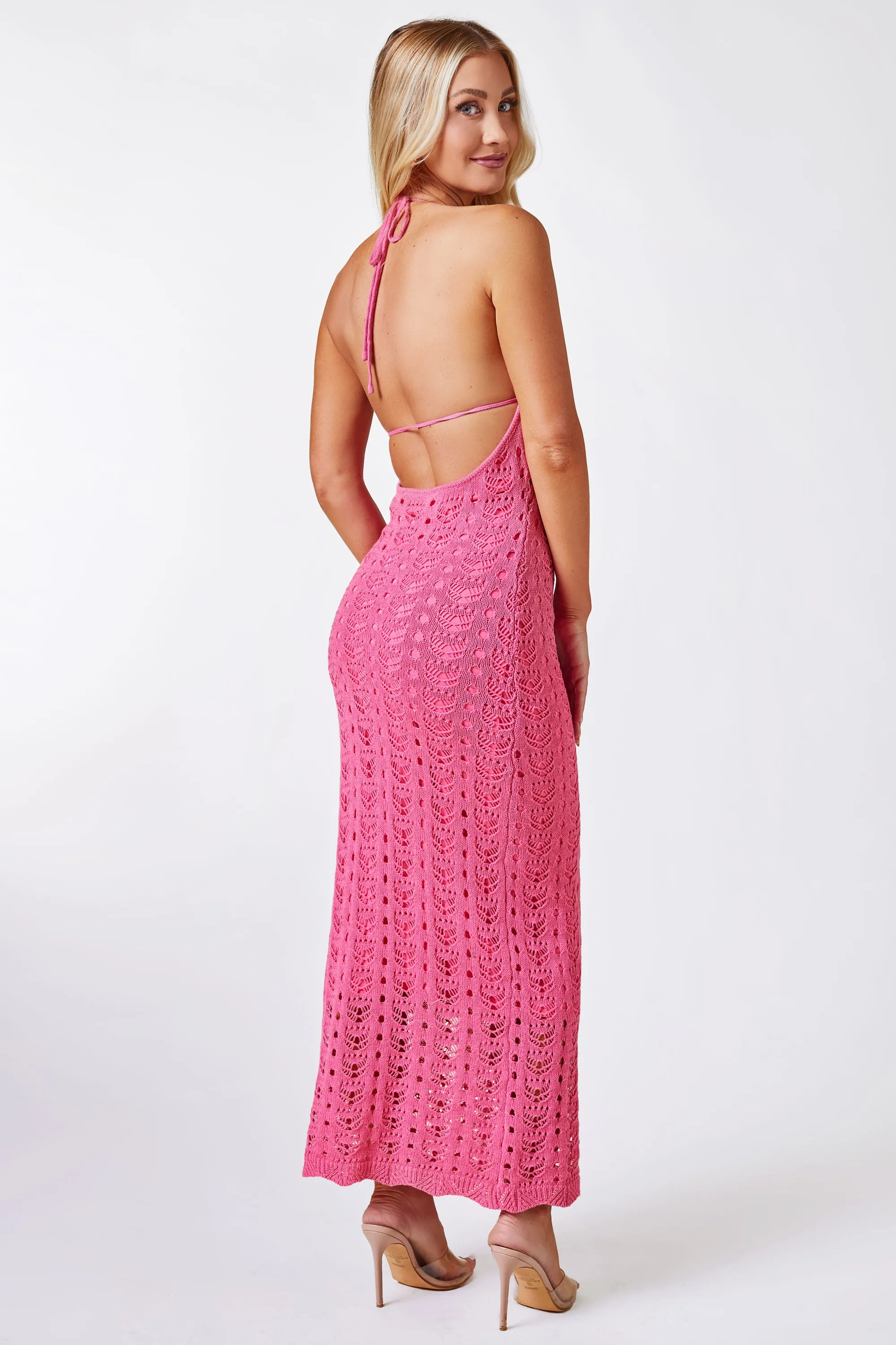 Valeria Pink Crochet Maxi Dress