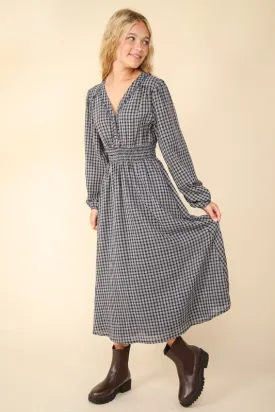 VER112 - NAVY PLAID MAXI DRESS