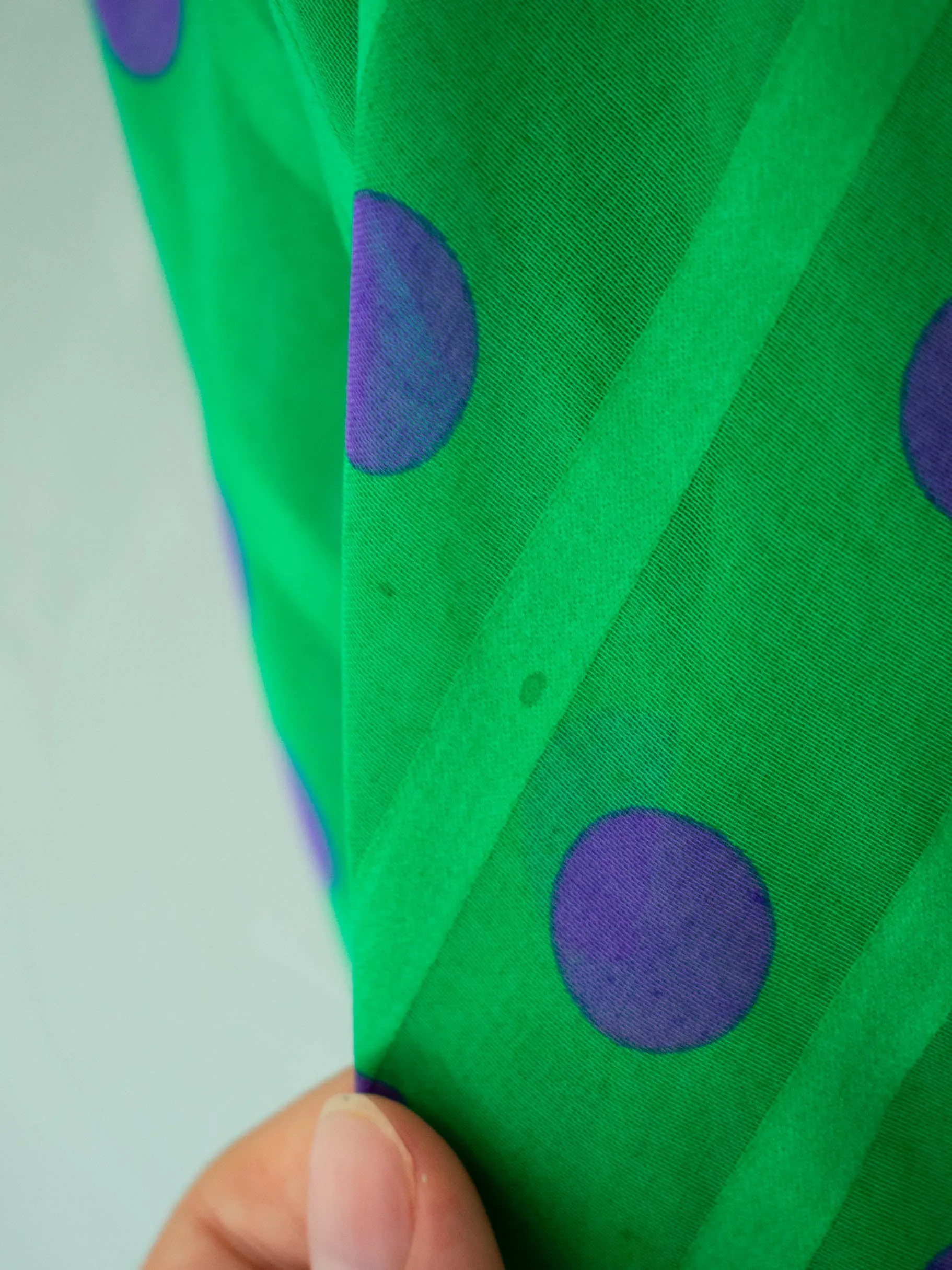 Vintage 1980s AKRIS Green & Purple Polka Dot Dress M