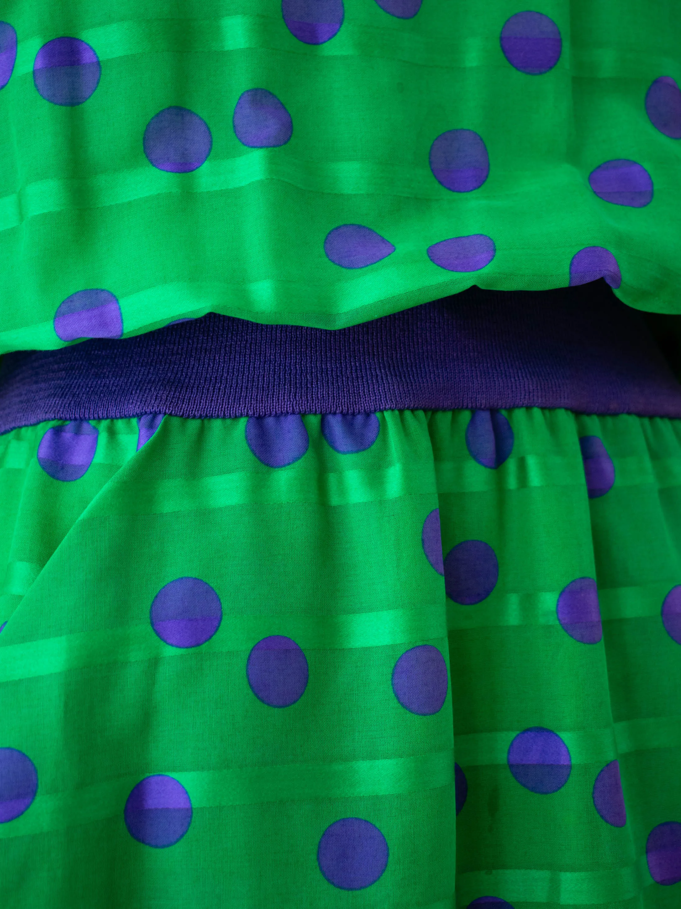 Vintage 1980s AKRIS Green & Purple Polka Dot Dress M