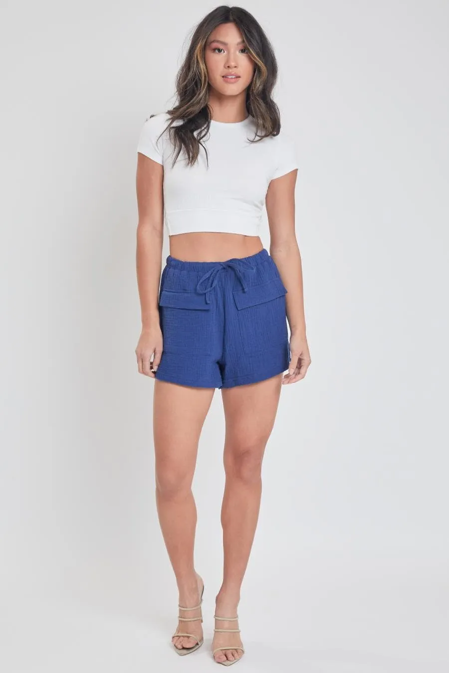 Women's Drawstring Textured Shorts With Pockets-Sale