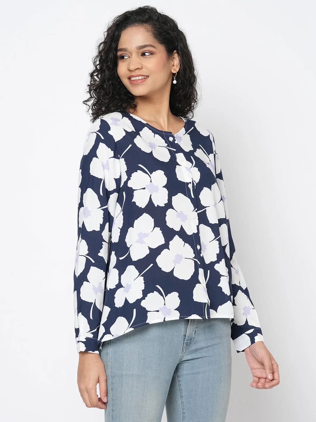 Womens Navy Modal Regular Fit Blouse