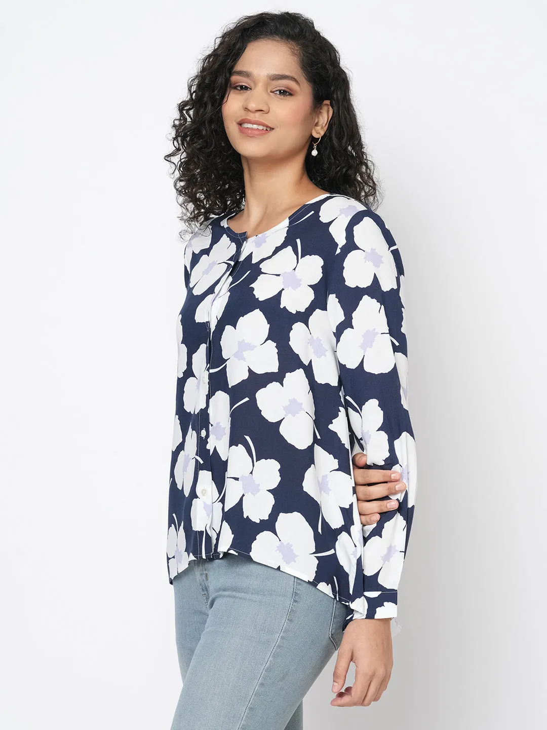 Womens Navy Modal Regular Fit Blouse