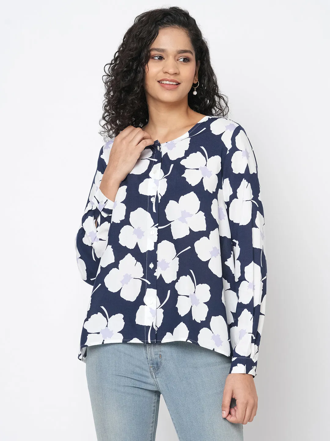 Womens Navy Modal Regular Fit Blouse