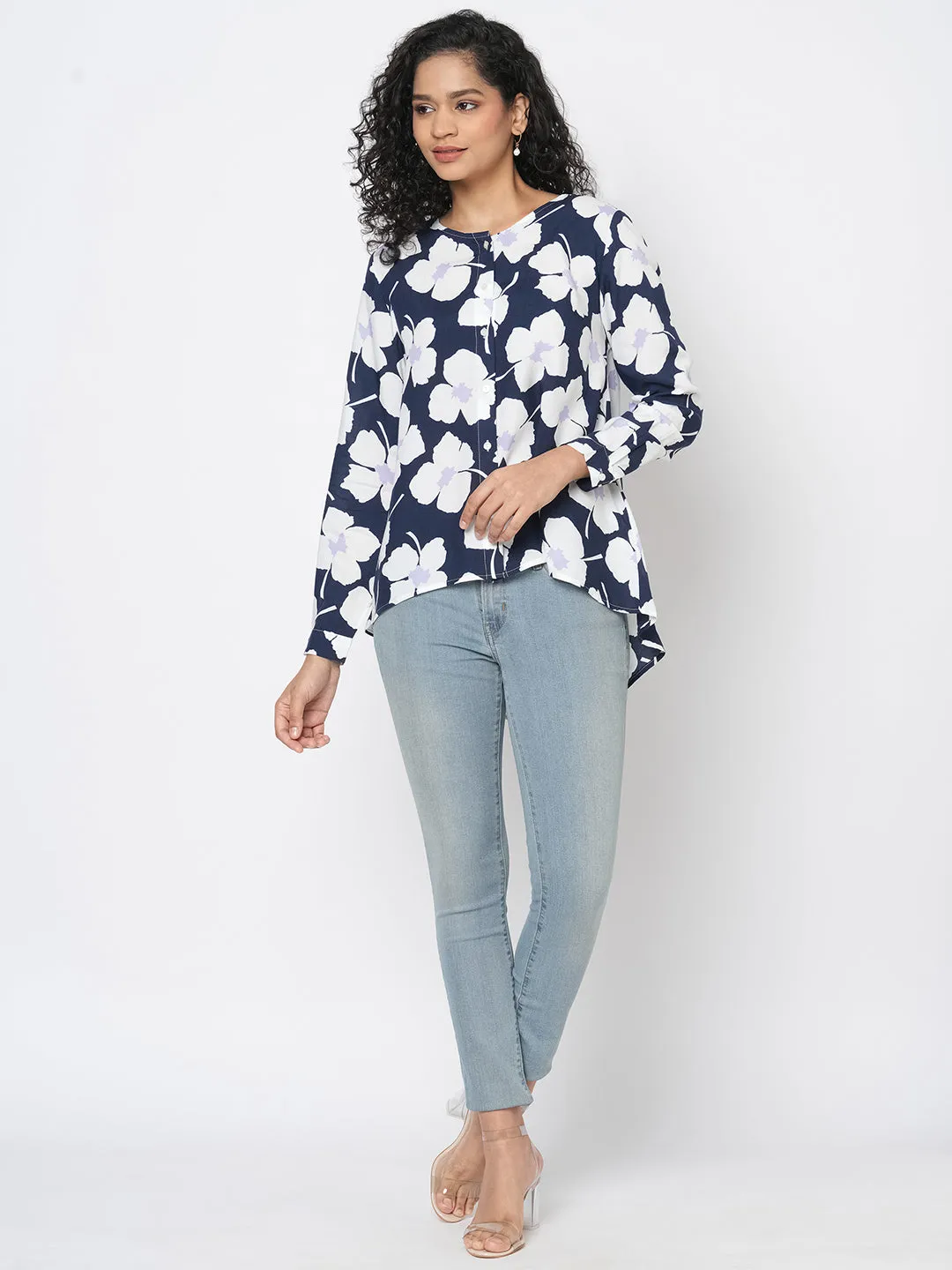 Womens Navy Modal Regular Fit Blouse